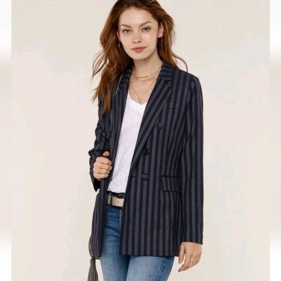 Heartloom Striped Blue Double Breast Blazer Size Small - Picture 1 of 12